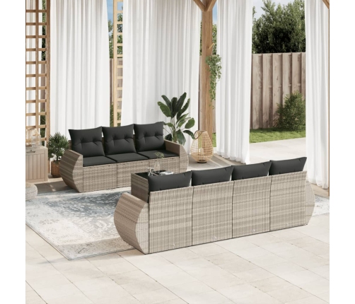 Set de sofás de jardín 8 pzas y cojines ratán sintético gris
