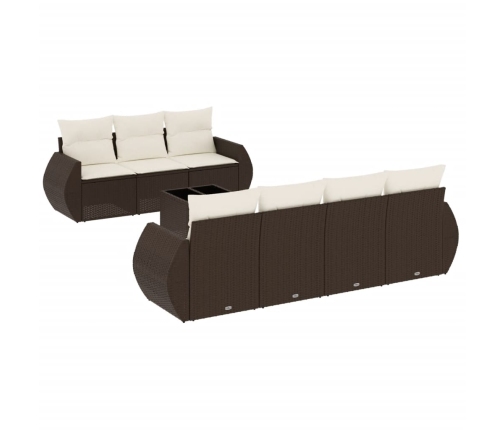 Set sofás de jardín 8 piezas y cojines ratán sintético marrón