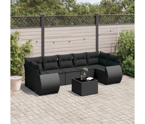 Set de sofás de jardín 8 piezas y cojines ratán sintético negro