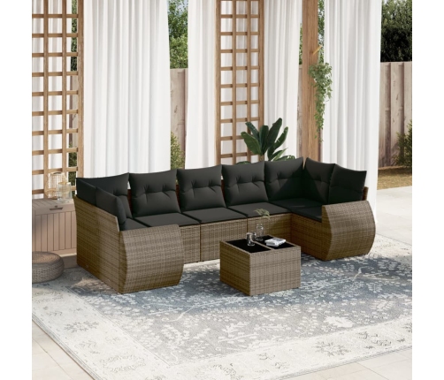 Set de sofás de jardín 8 pzas y cojines ratán sintético gris