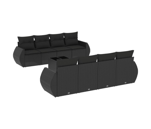 Set de sofás de jardín 8 piezas y cojines ratán sintético negro