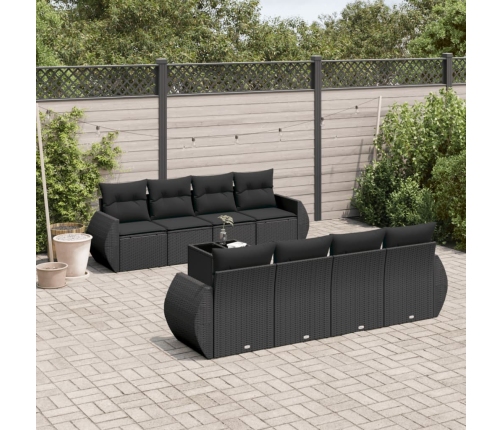 Set de sofás de jardín 8 piezas y cojines ratán sintético negro