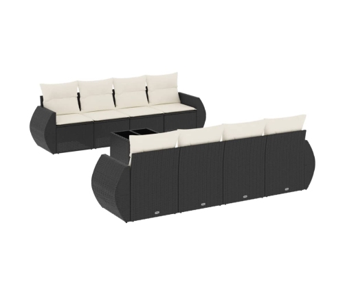 Set de sofás de jardín 8 piezas y cojines ratán sintético negro
