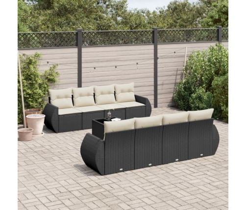 Set de sofás de jardín 8 piezas y cojines ratán sintético negro