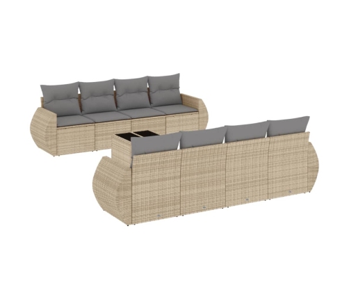 Set de sofás de jardín 9 pzas con cojines ratán sintético beige