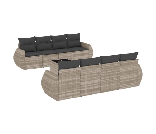 Set muebles jardín 9 pzas y cojines ratán sintético gris claro