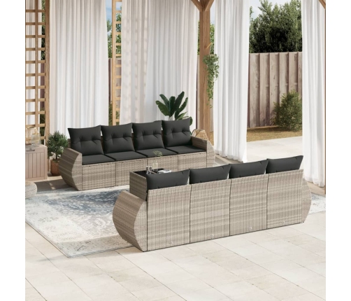 Set muebles jardín 9 pzas y cojines ratán sintético gris claro