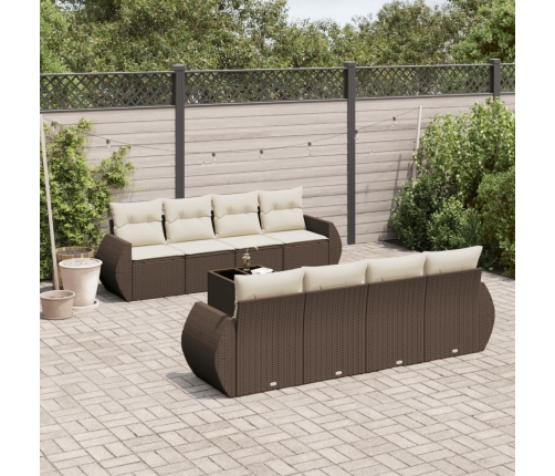 Set de sofás de jardín 9 pzas y cojines ratán sintético marrón