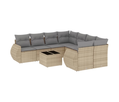 Set de sofás de jardín 9 pzas con cojines ratán sintético beige