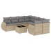 Set de sofás de jardín 9 pzas con cojines ratán sintético beige