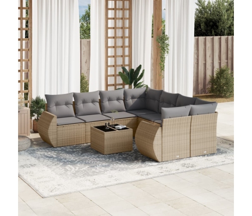 Set de sofás de jardín 9 pzas con cojines ratán sintético beige