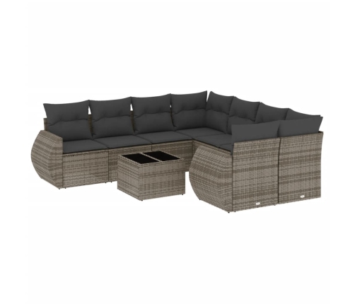 Set de muebles de jardín 9 pzas y cojines ratán sintético gris