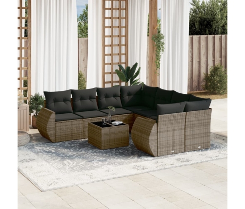 Set de muebles de jardín 9 pzas y cojines ratán sintético gris