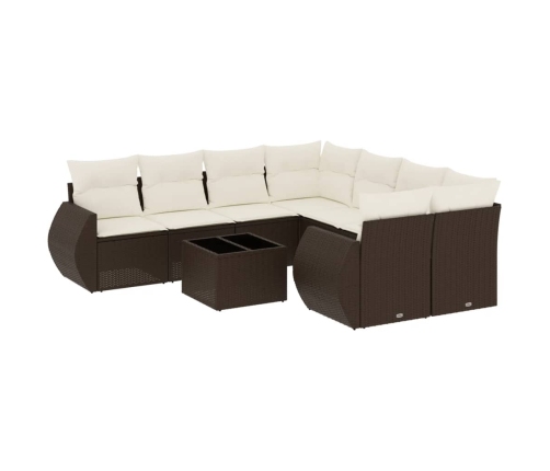Set de sofás de jardín 9 pzas y cojines ratán sintético marrón