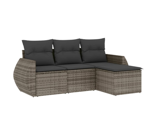 Set de sofás de jardín 4 pzas y cojines ratán sintético gris