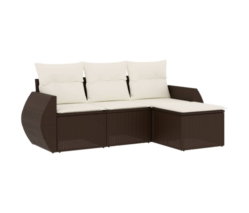 Set de sofás de jardín 4 pzas y cojines ratán sintético marrón