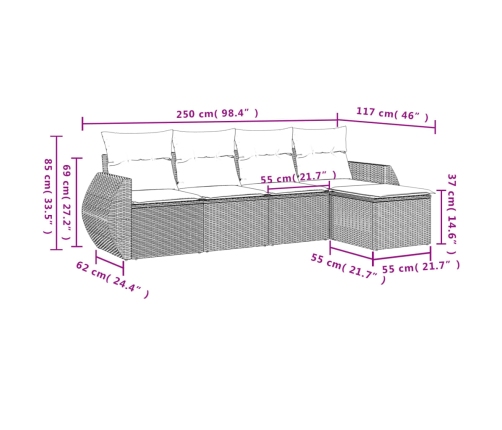 Set de muebles de jardín 5 pzas y cojines ratán sintético negro