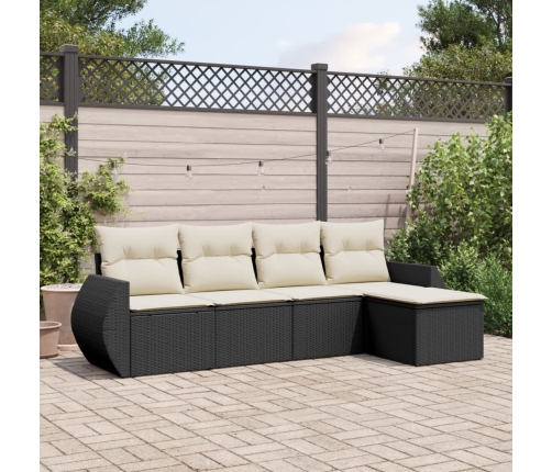 Set de muebles de jardín 5 pzas y cojines ratán sintético negro