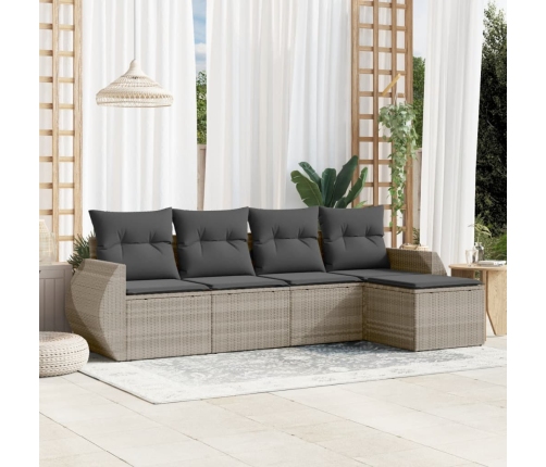 Set de sofás jardín y cojines 5 pzas ratán sintético gris claro