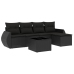 Set de sofás de jardín 6 piezas y cojines ratán sintético negro