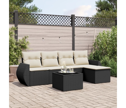 Set de sofás de jardín 6 piezas y cojines ratán sintético negro