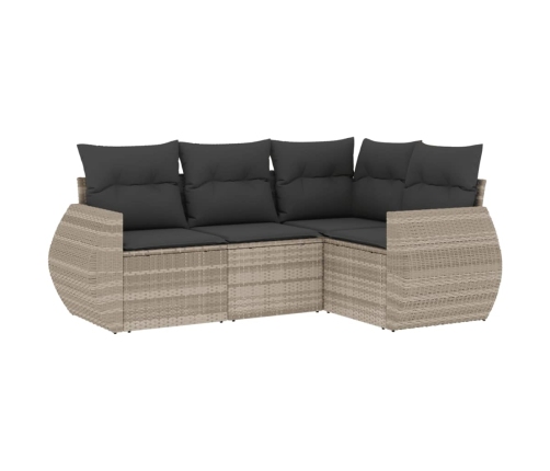 Set de sofás de jardín 4 pzas y cojines ratán sintético gris