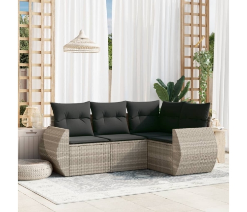 Set de sofás de jardín 4 pzas y cojines ratán sintético gris