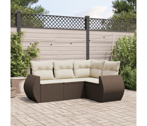 Set de sofás de jardín 4 pzas y cojines ratán sintético marrón