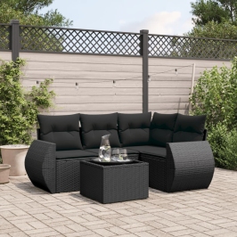 Set de muebles de jardín 5 pzas y cojines ratán sintético negro