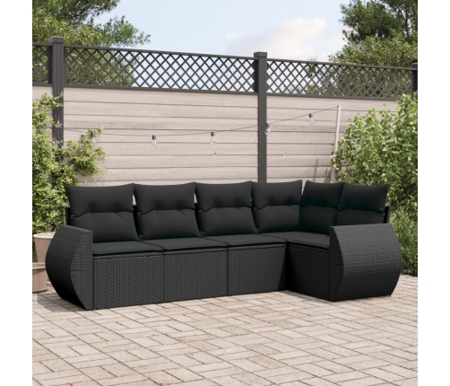 Set de muebles de jardín 5 pzas y cojines ratán sintético negro