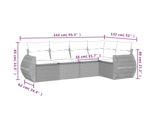 Set de muebles de jardín 5 pzas y cojines ratán sintético negro
