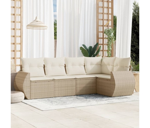 Juego de sofás jardín con cojines 5 pzas ratán sintético beige