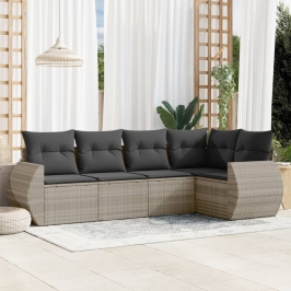 Set de sofás jardín y cojines 5 pzas ratán sintético gris claro