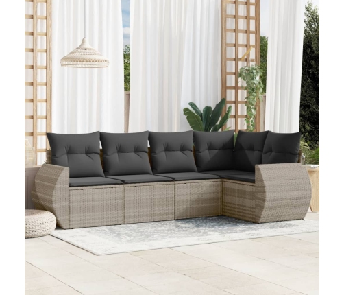 Set de sofás jardín y cojines 5 pzas ratán sintético gris claro