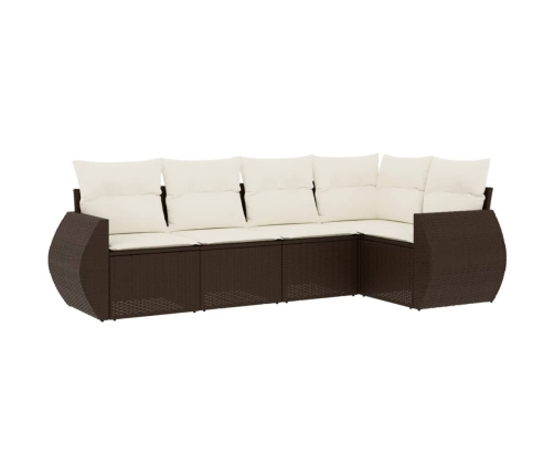 Set comedor de jardín 5 piezas y cojines ratán sintético marrón