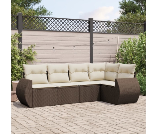 Set comedor de jardín 5 piezas y cojines ratán sintético marrón