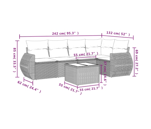 Set de muebles de jardín 6 pzas y cojines ratán sintético gris