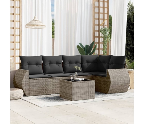 Set de muebles de jardín 6 pzas y cojines ratán sintético gris