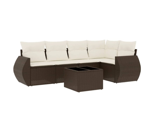 Set sofás de jardín 6 piezas y cojines ratán sintético marrón