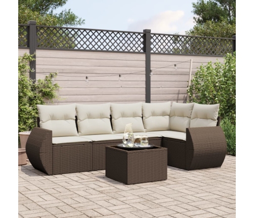 Set sofás de jardín 6 piezas y cojines ratán sintético marrón