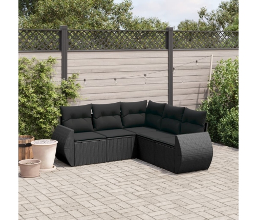 Set de muebles de jardín 5 pzas y cojines ratán sintético negro