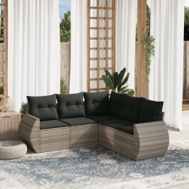 Set de sofás jardín y cojines 5 pzas ratán sintético gris claro
