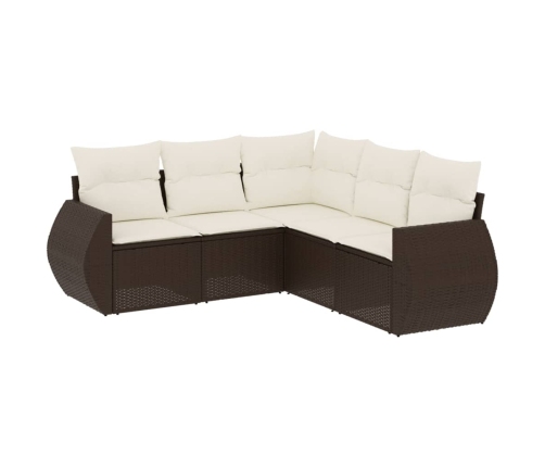 Set comedor de jardín 5 piezas y cojines ratán sintético marrón
