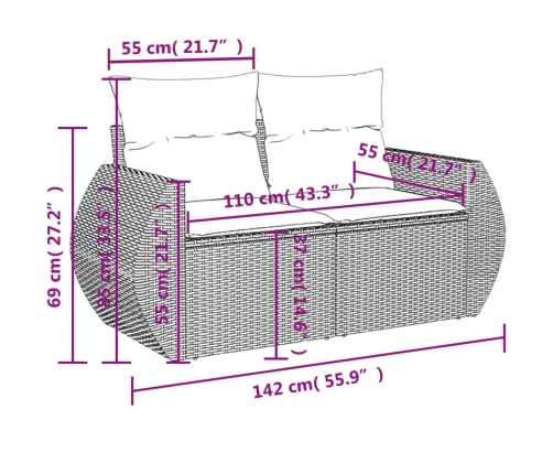 Set comedor de jardín 5 piezas y cojines ratán sintético marrón