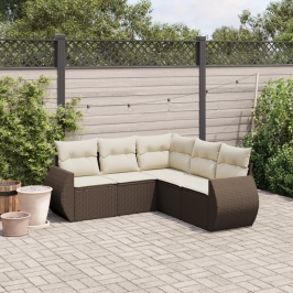 Set comedor de jardín 5 piezas y cojines ratán sintético marrón
