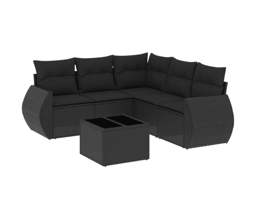 Set de sofás de jardín 6 piezas y cojines ratán sintético negro