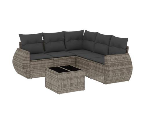 Set de muebles de jardín 6 pzas y cojines ratán sintético gris