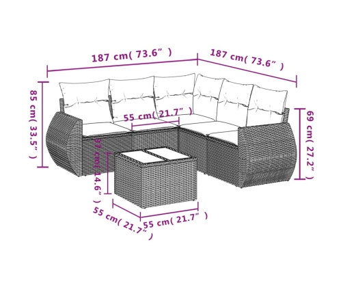 Set de muebles de jardín 6 pzas y cojines ratán sintético gris