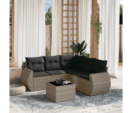 Set de muebles de jardín 6 pzas y cojines ratán sintético gris