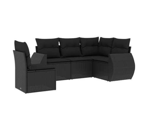 Set de muebles de jardín 5 pzas y cojines ratán sintético negro